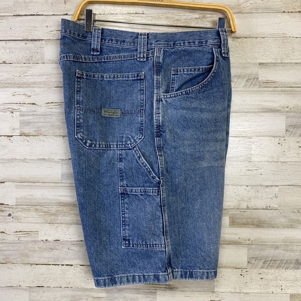 Wrangler Shorts Men 36 Regular Blue Denim Carpenter Painter Work Western Jorts